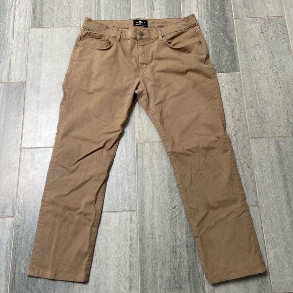 7 For All Mankind Men’s Luxe Performance The Straight Jeans Tan Khaki Size 36